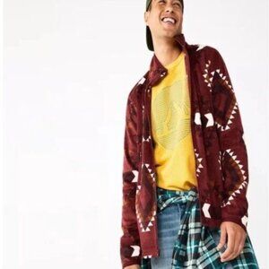 SONOMA MENS ARCTIC FLEECE FULL ZIP-UP JACKET BURGANDY AZTEC LARGE NEW W/TAGS